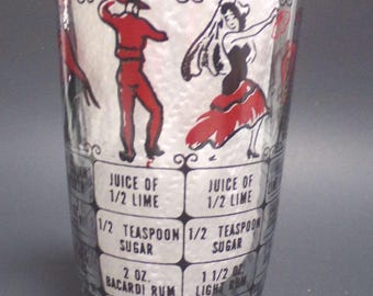 Barware Vintage Cocktail Shaker: AH Recipe Glass with Dancers Red & Black Retro Graphics