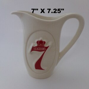 Barware: Seagram&#39;s 7 Seven Pitcher Pub Jug Barware 7&quot; T  White Red 3-D letters Whiskey Ad