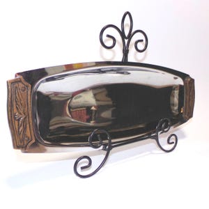 Vintage Kromex Serving Platter: Carved Wood Handles, Celery Dish