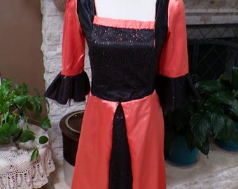 Girl's Halloween Medieval Renaissance Costume Black & Orange Satin and Glitter Net 8-10 yrs old