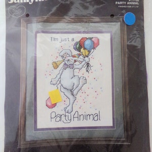Janlynn: # 11-52 &quot;Party Animal&quot; Dancing Bunny Rabbit Balloons 8X10 Vintage 1988