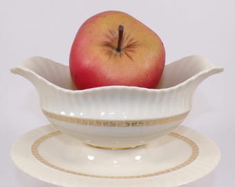 Lenox "Cretan" Pattern, Greek Key Design, 8-5/8"L Gravy Boat w/ Underplate