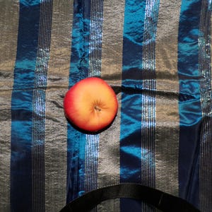 Vintage 1960s Fabric Blue Gray Stripes & Silver Threads Taffeta For Curtains