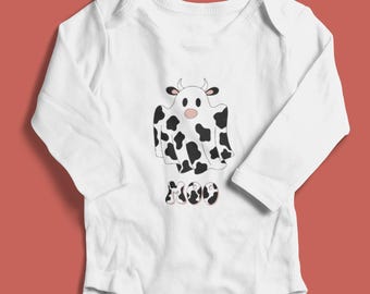 MOO Ghost | Spooky Season White Classic Baby Long Sleeve Bodysuit, Infant Costume, Onesie, Cow, Western,