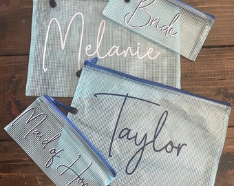 Set of Two (2) Personalized Water-Resistant Zippered Pouches | Daycare/Swim Suit/Bachelorette Favor/Keys/Money/Coupons/Pool/Travel/Organizer