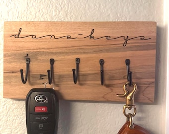 Custom Laser Engraved Key Hook Hanger | Handmade Hardwood