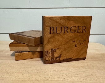Custom Laser Engraved Wood Coasters | Handmade Solid Wood Set