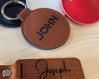 Personalized Leather Wood Keychain | Coordinates, Air Tag Holder, New Home Gift