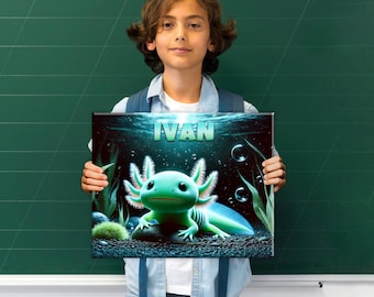Personalized Green Axolotl Sign on Canvas