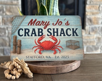 Personalized Crab Shack Sign: Coastal Beach House Decor