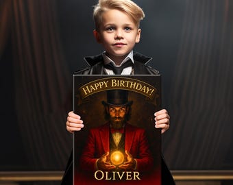 Personalized Magician Birthday Canvas Sign, Magic Party Entrance Decor, 2 sizes Available