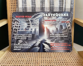 Educational Earthquake Facts Aluminum Sign: Science Classroom Decor