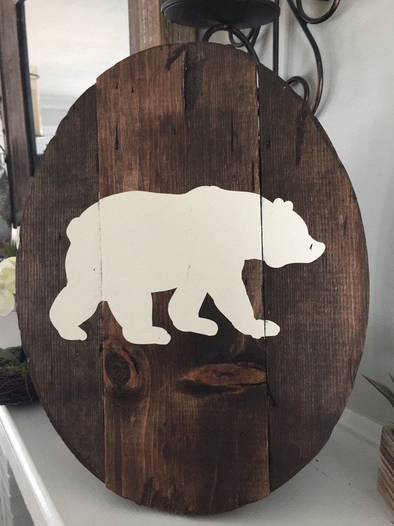 Rustic oval bear wooden wall decor woodland nursery | Etsy
