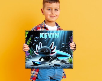 Personalized Black Axolotl Sign on Canvas