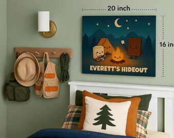 Camping Canvas Wall Art: Kids Room Decor, Campfire S'mores Scene (20x16 or 14x11)