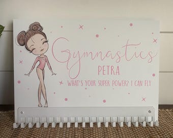 Gymnastic Girl Posing Medal Hanger Sign with Personalized Name