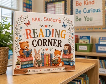 Personalized Teacher Reading Corner Canvas Sign for Classroom
