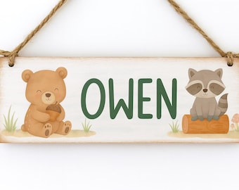 Personalized Woodland Nursery Sign: Custom Name, Forest Animals