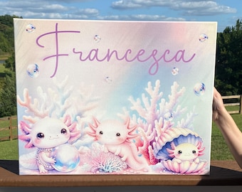 Personalized Axolotl Sign on Canvas with cursive font