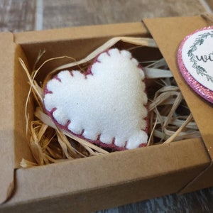 Red and white heart brooch  2&quot;x2&quot;, Valentine&#39;s day gift, heart pin, thank you gift, heart in fabric, gift for her, fabric jewelry, heart