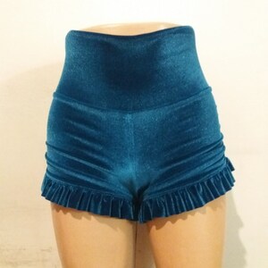 Teal blue velvet ruffle shorts/ Blue velvet ruffle shorts/ Ruffle shorts/ Summer shorts / Sexy shorts/ Festival shorts/ Booty shorts