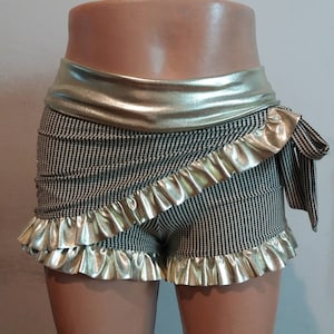 Sparkle brown beige ruffle shorts/ Golden ruffle/ Booty shorts/ Plus size shorts/ Tied on the side/ Dance shorts/ High waist/ Circuc costume