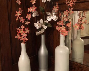 Wine Bottle Vases, Reclaimed Wine bottles, Wine Lover Decor, Painted Wine Bottles, Flower Vase, Rustic Farmhouse Decor