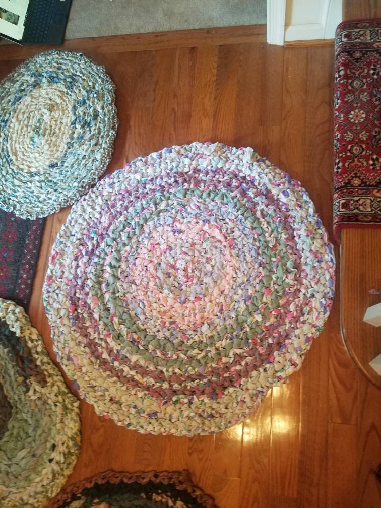 Pretty Cozy Upcycled Crochet Circle Rug Pink/green/purple/white - Etsy