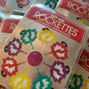 cancan rockettes (average) plain knit sandal foot 80s coulourful multicolour opaque tights nylon panty hose. made in canada