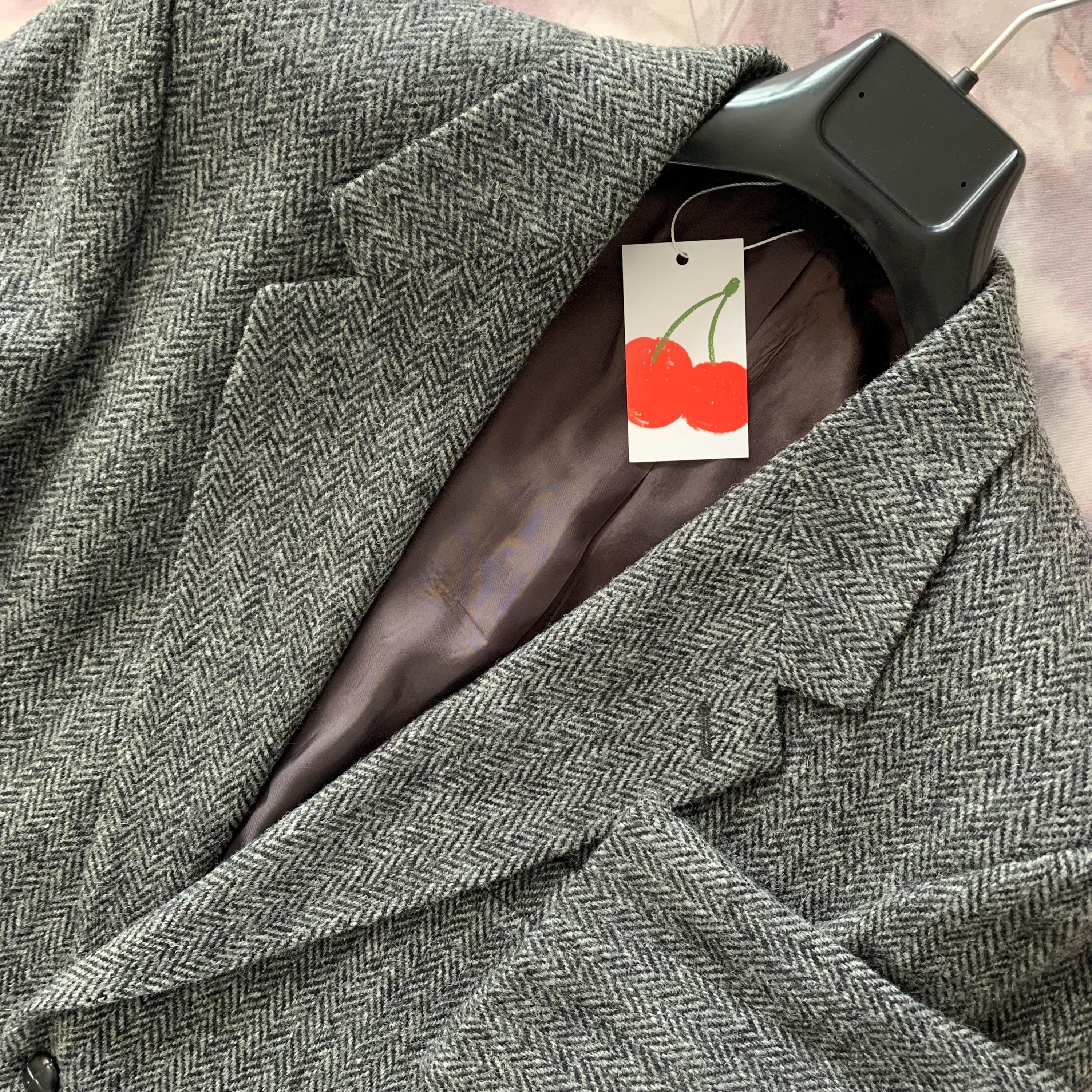 80s vintage【herringbone tailored jacket】 80s Herringbone Coat - Etsy Singapore