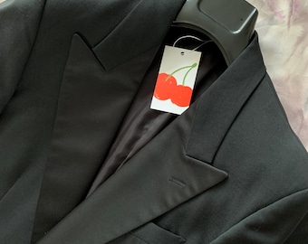 yves saint laurent (38/s) single breasted pure woolmark wool tuxedo formal black tie satin lapel suit coat jacket. black. made in korea?