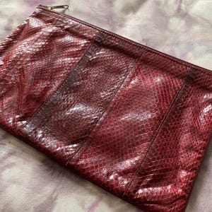élano durabilt handbags (m) 80s womens mens slouchy pochette fold zip basic minimalist genuine leather snakeskin python. Red. made in canada