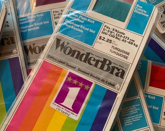 wonderbra (5’-5’8’’) cotton lined gusset plain knit sandal foot 80s coulourful multicolour sheer tights nylon panty hose. made in canada