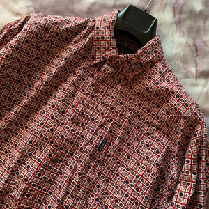 chaps ralph lauren (large) 80s mens paisley jewel americana cowboy printed cotton oxford flanel shirt button up. Red and multicolour