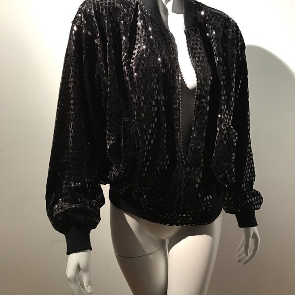 George Micheal's Model L Disco Black Sequin Velvet Bomber Jacket Coat 80's