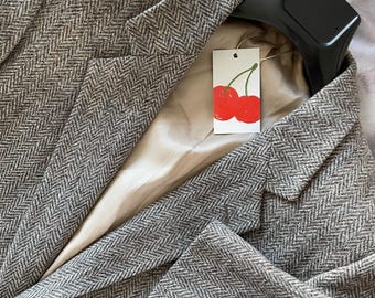 harris tweed (44/xlarge) 80er jahre irischen handgewebter reiner 100 wollfaden herringbone blazer jacke. Grautöne. Hergestellt in Kanada