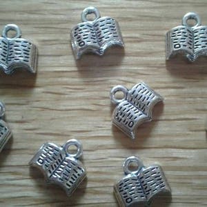 8 Book Tiny Open Book Silver Tone Charm x 8 Story Book Bible Diary  (F-2)