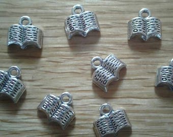8 Buch Tiny Offenes Buch Silber Ton Charm x 8 Geschichten Buch Bibel Tagebuch (F-2)