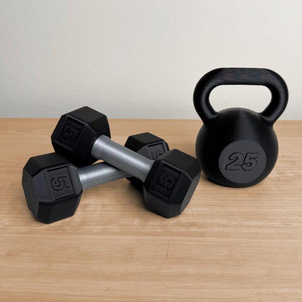 Baby Rattle Set: 3D Printed Dumbbell & Kettlebell, Fitness Gift