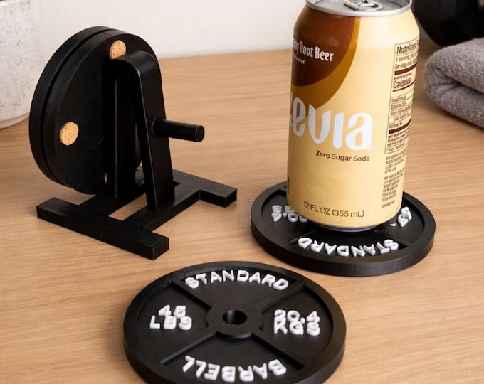 Weight Plate Coasters with Rack: Non-Slip Gym Decor, Fitness Gift