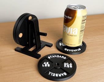 Juego de posavasos para discos de pesas con soporte / Posavasos antideslizantes, regalo de gimnasio para él, regalo para levantadores de pesas, decoración de gimnasio en casa, cueva de hombre, regalo de fitness