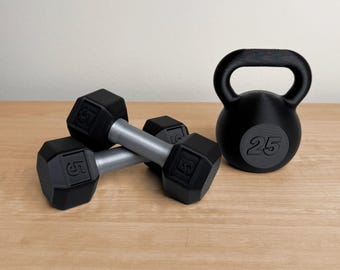 Juego de pesas para niños / Mancuernas y pesa rusa de juguete para niños pequeños, regalo para papá aficionado al gimnasio, pesas de utilería para fitness, impresas en 3D y duraderas.