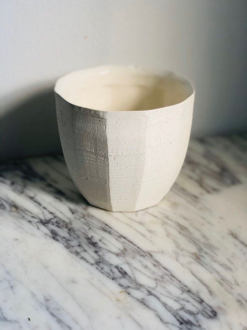 Geometric Stone Pot - Hand Carved - Bohemian Planter - Decorative Pot - Multiple Sizes image 1