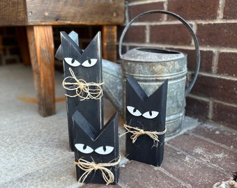 Handgemaakt houten zwarte kat Halloween-decor | Verandadecoratie