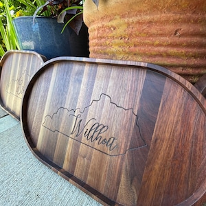 Large Wood Bar Tray - Coffee Table Tray - Ottoman Tray - Valey Tray - Laser Engraved