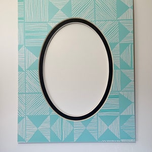 Light Blue Triangles Pattern Oval Photo Mat