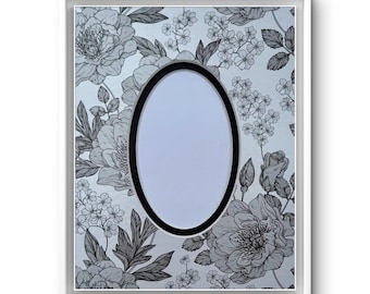 Tapete fotográfico de doble capa con diseño floral en blanco y negro