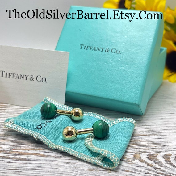 Retired RARE Tiffany & Co 14k malachite cufflinks… - image 1