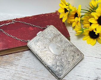 Watrous sterling dancers compact coin purse, hand etched sterling coin purse, solid sterling, Victorian sterling wallet, on sale