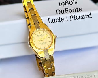 Vintage gold dufonte Lucien piccard watch, women’s gold watch, 7 inch, business watch, professional watch, on sale, gift for mom